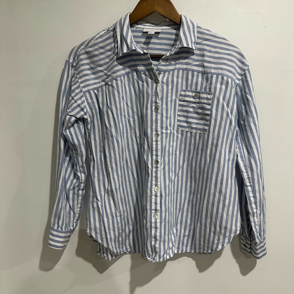 J. JILL Blue Striped‎ Oversized Nautical Beach Summer Button Down Size XS